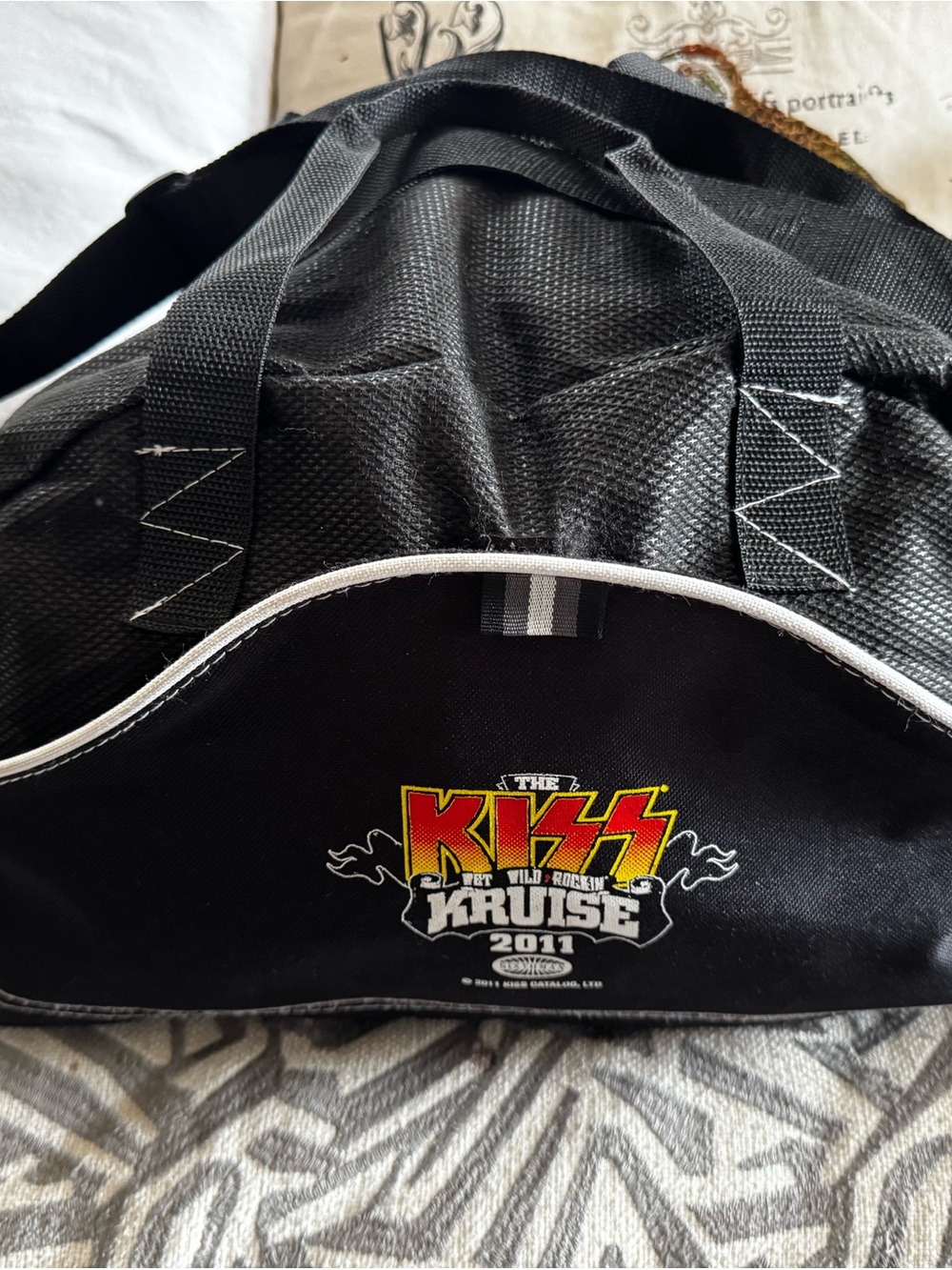 Kiss Black Duffel Bag with Yellow & Red Logo